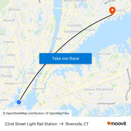 22nd Street Light Rail Station to Riverside, CT map