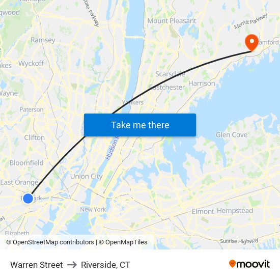 Warren Street to Riverside, CT map