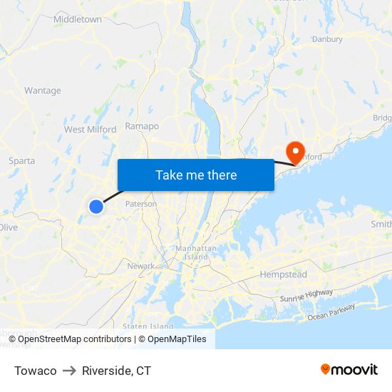 Towaco to Riverside, CT map