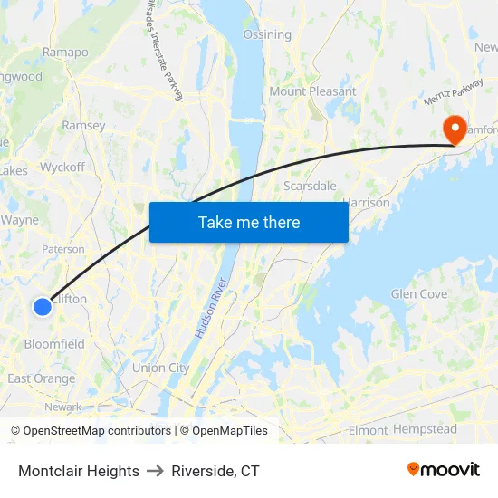 Montclair Heights to Riverside, CT map