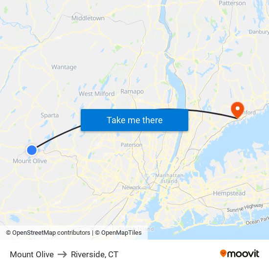 Mount Olive to Riverside, CT map