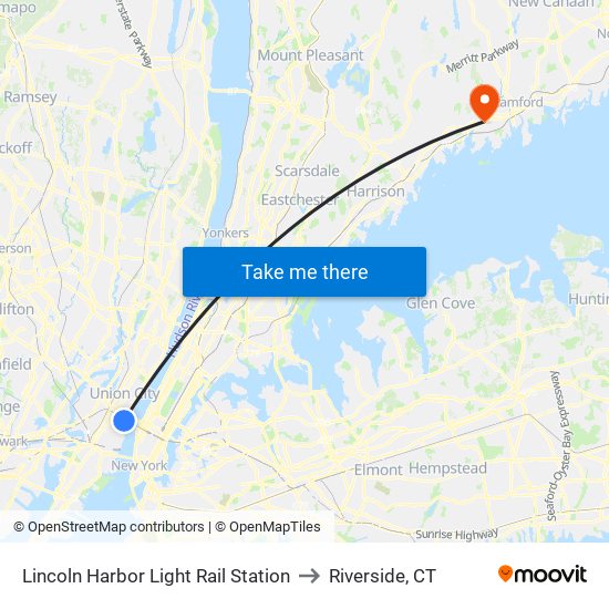 Lincoln Harbor Light Rail Station to Riverside, CT map