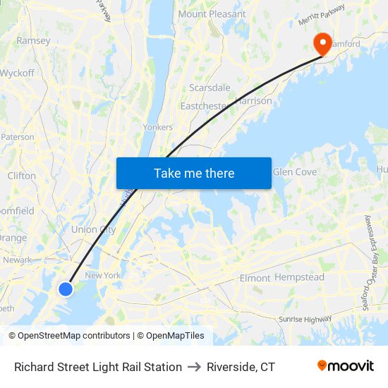 Richard Street Light Rail Station to Riverside, CT map