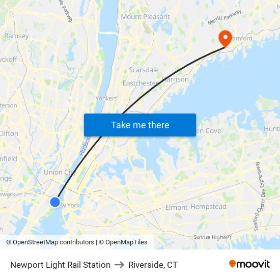 Newport Light Rail Station to Riverside, CT map