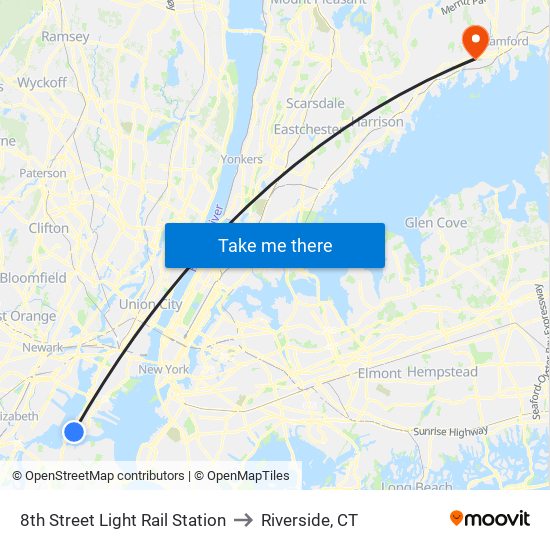 8th Street Light Rail Station to Riverside, CT map