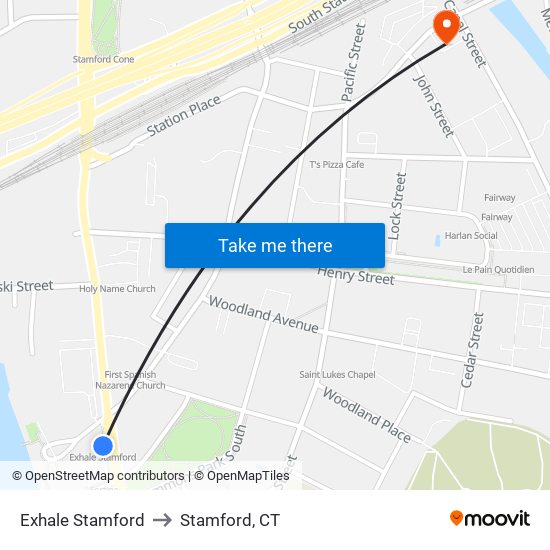 Exhale Stamford to Stamford, CT map