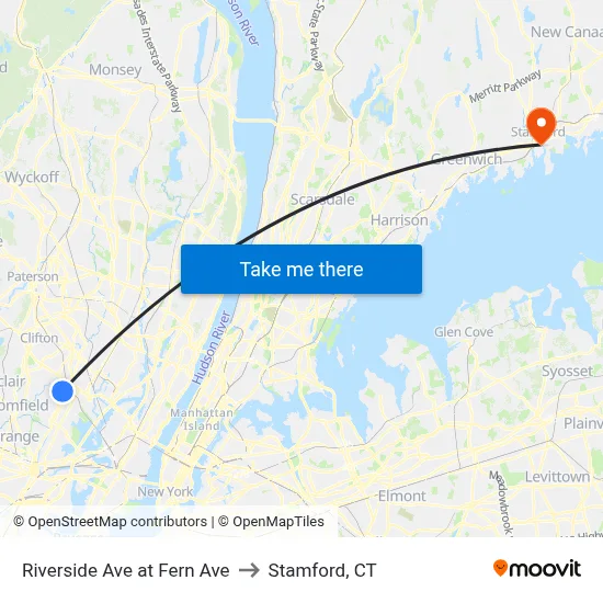 Riverside Ave at Fern Ave to Stamford, CT map