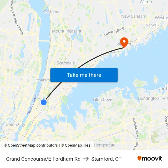 Grand Concourse/E Fordham Rd to Stamford, CT map
