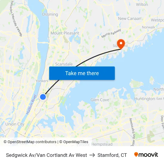 Sedgwick Av/Van Cortlandt Av West to Stamford, CT map