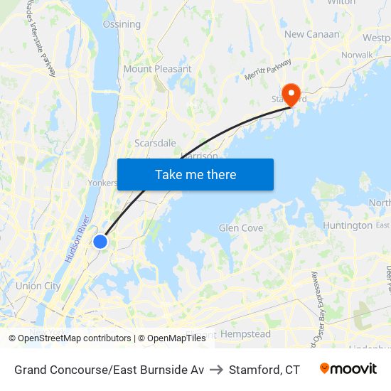 Grand Concourse/East Burnside Av to Stamford, CT map