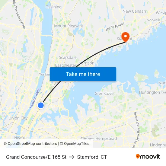 Grand Concourse/E 165 St to Stamford, CT map
