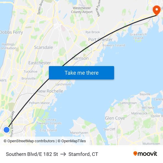 Southern Blvd/E 182 St to Stamford, CT map