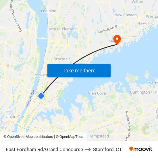 East Fordham Rd/Grand Concourse to Stamford, CT map