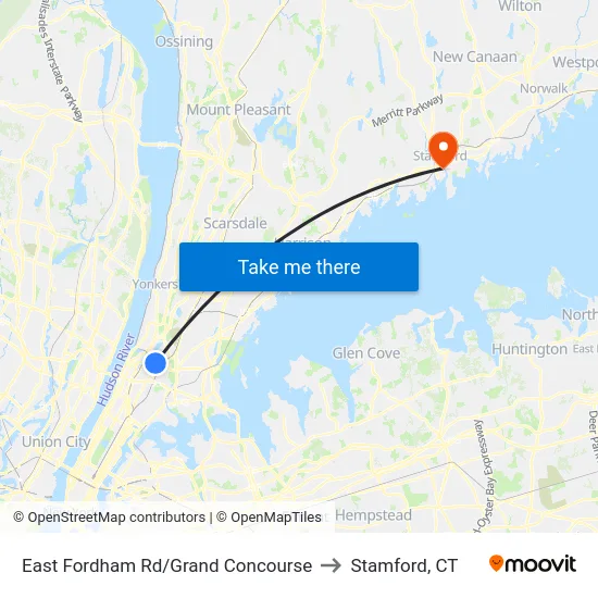 East Fordham Rd/Grand Concourse to Stamford, CT map