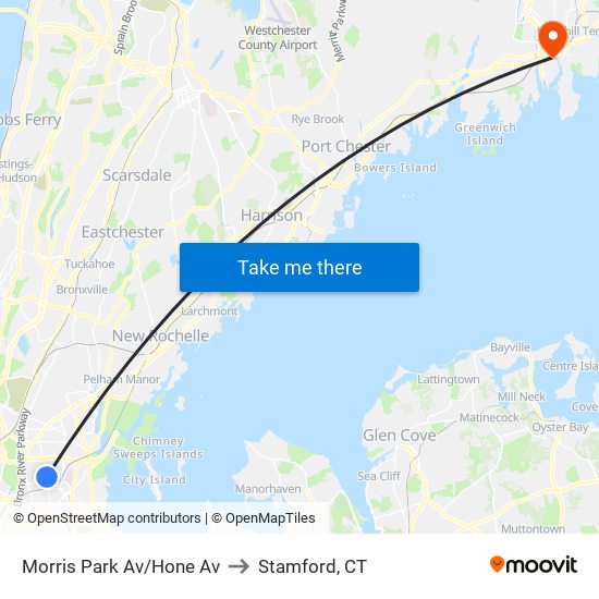 Morris Park Av/Hone Av to Stamford, CT map