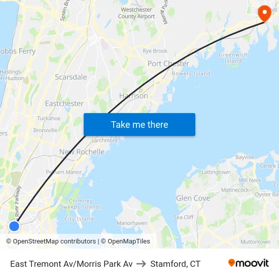 East Tremont Av/Morris Park Av to Stamford, CT map