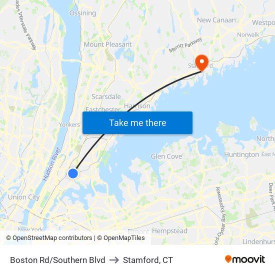 Boston Rd/Southern Blvd to Stamford, CT map