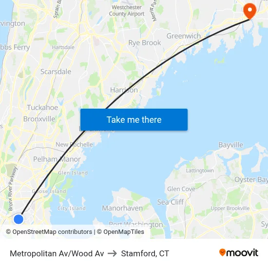 Metropolitan Av/Wood Av to Stamford, CT map