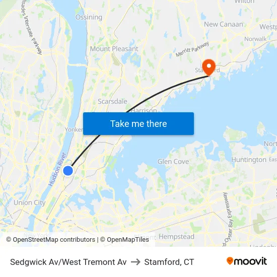 Sedgwick Av/West Tremont Av to Stamford, CT map