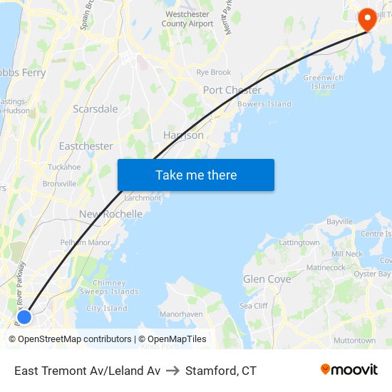 East Tremont Av/Leland Av to Stamford, CT map