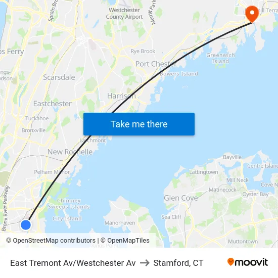East Tremont Av/Westchester Av to Stamford, CT map