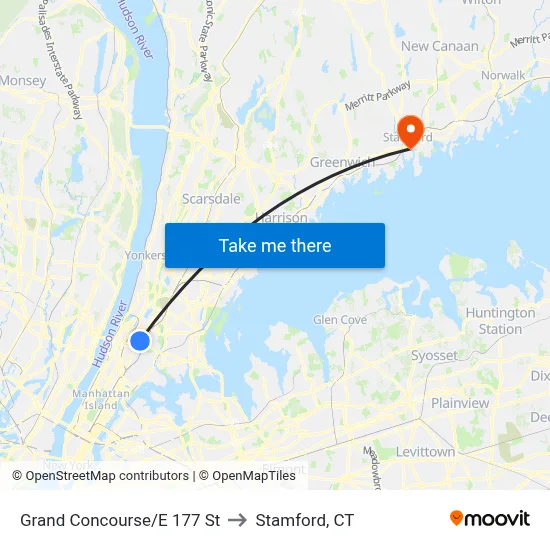 Grand Concourse/E 177 St to Stamford, CT map