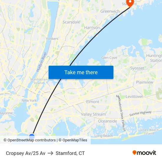 Cropsey Av/25 Av to Stamford, CT map