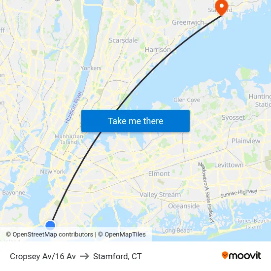 Cropsey Av/16 Av to Stamford, CT map