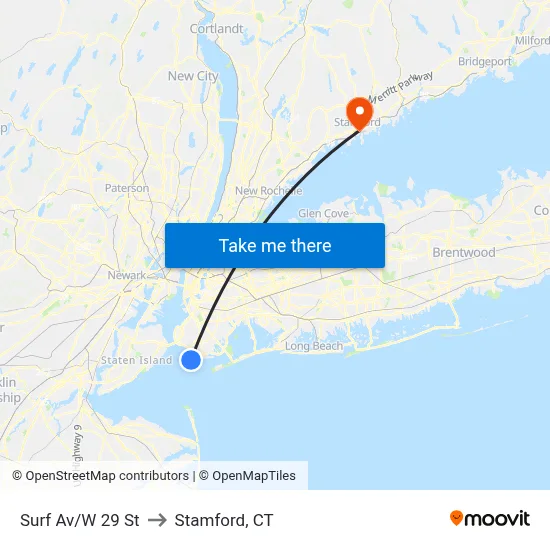 Surf Av/W 29 St to Stamford, CT map
