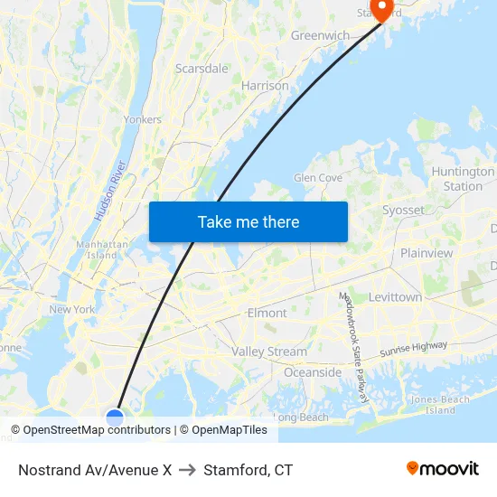 Nostrand Av/Avenue X to Stamford, CT map