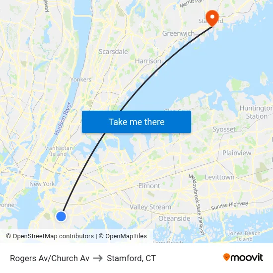 Rogers Av/Church Av to Stamford, CT map