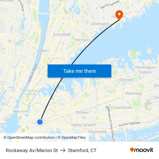 Rockaway Av/Marion St to Stamford, CT map