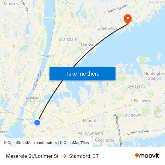 Meserole St/Lorimer St to Stamford, CT map