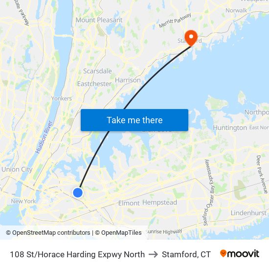 108 St/Horace Harding Expwy North to Stamford, CT map