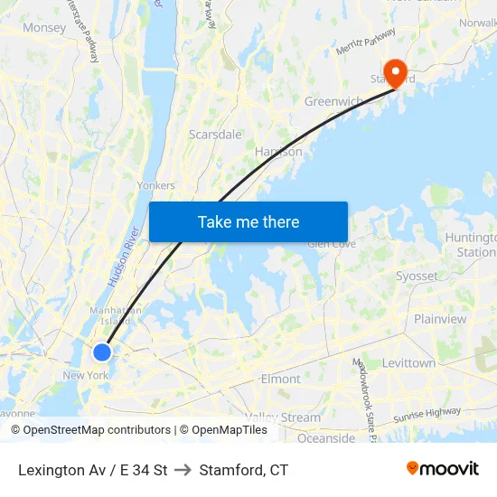 Lexington Av / E 34 St to Stamford, CT map