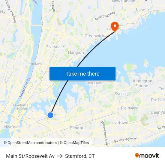 Main St/Roosevelt Av to Stamford, CT map