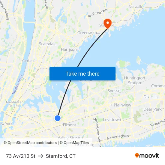 73 Av/210 St to Stamford, CT map