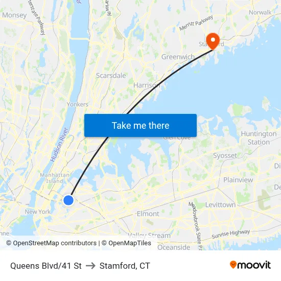 Queens Blvd/41 St to Stamford, CT map