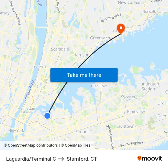 Laguardia/Terminal C to Stamford, CT map