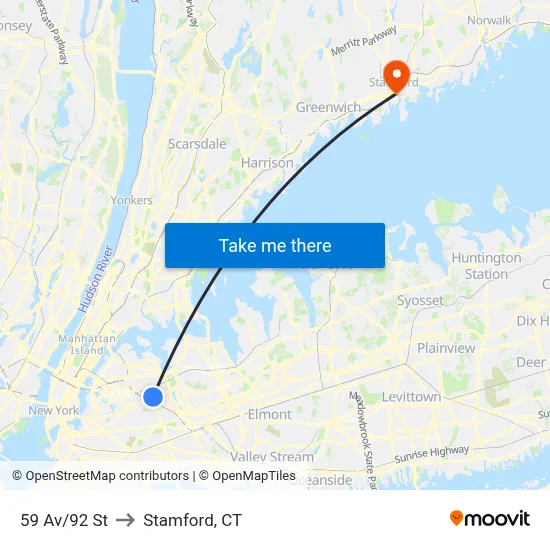 59 Av/92 St to Stamford, CT map