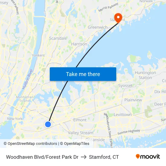 Woodhaven Blvd/Forest Park Dr to Stamford, CT map
