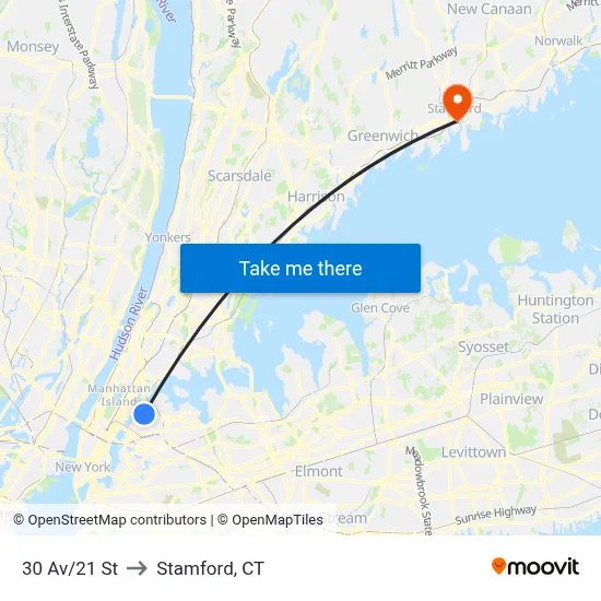 30 Av/21 St to Stamford, CT map