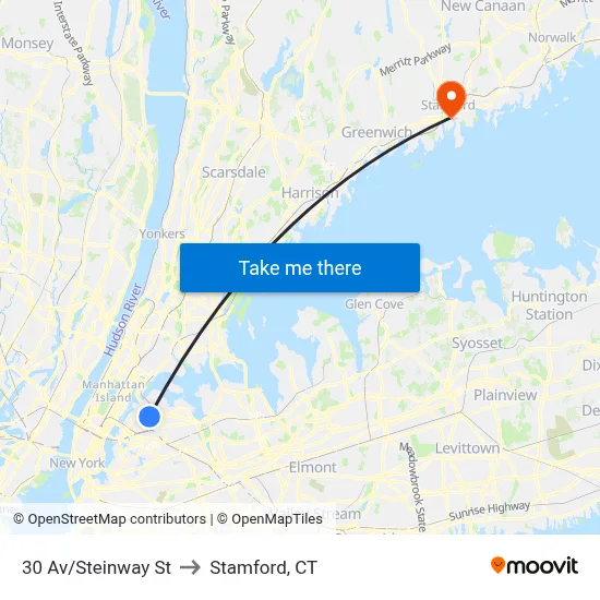 30 Av/Steinway St to Stamford, CT map