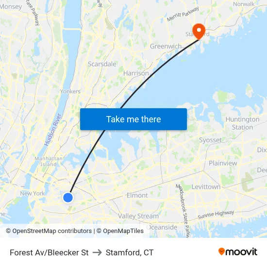 Forest Av/Bleecker St to Stamford, CT map