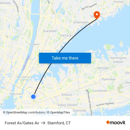 Forest Av/Gates Av to Stamford, CT map