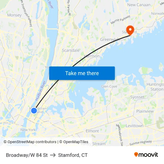 Broadway/W 84 St to Stamford, CT map