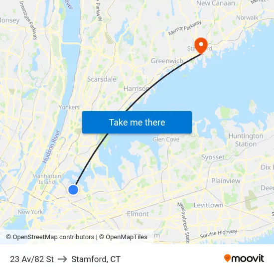 23 Av/82 St to Stamford, CT map