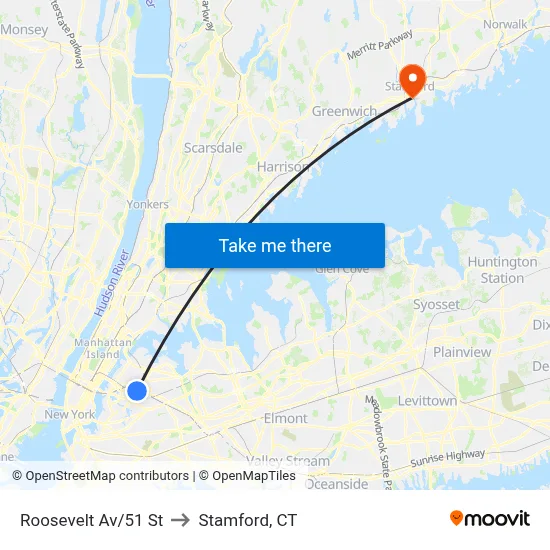 Roosevelt Av/51 St to Stamford, CT map