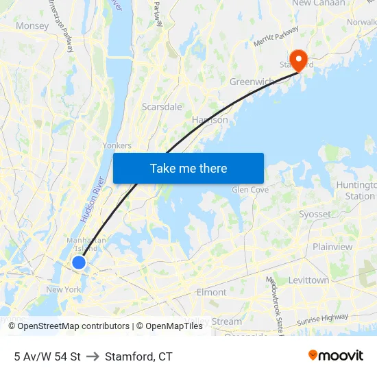 5 Av/W 54 St to Stamford, CT map