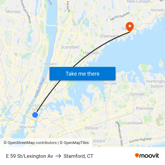 E 59 St/Lexington Av to Stamford, CT map